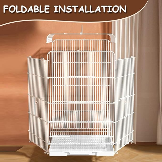 Upgraded Encrypted 23.6-Inch Bird Cage with Top Handle, Metal Parakeet Cage with Removable Slide-Out Tray, Lightweight Travel Bird Cage for Small Medium Birds Home Use
