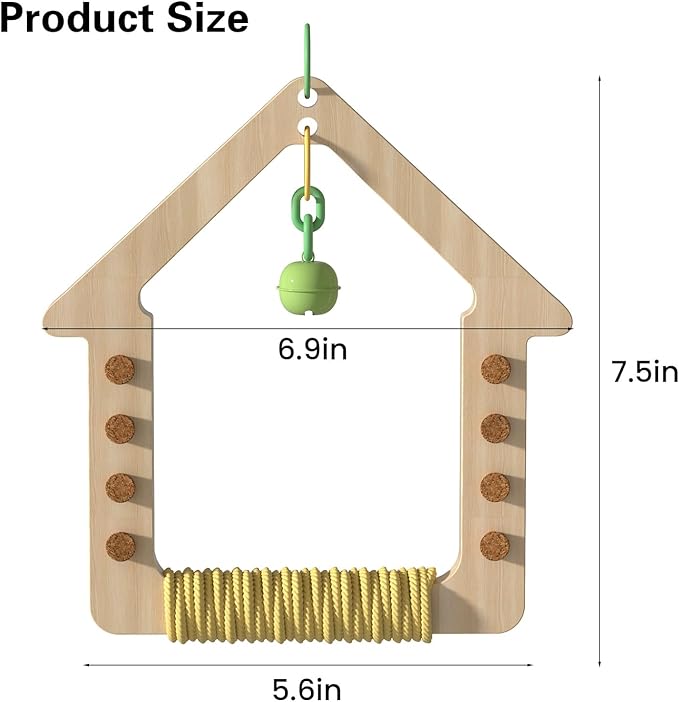 Bird Parrot Swing Toys Wooden Hanging Swing Perch Hammock Chewable Beak Grinder for Budgerigar, Parakeet, Conure, Cockatiel, Love Birds, Finches Finches and Other Small to Medium Birds