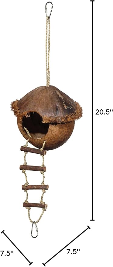 Prevue Pet Products Naturals Island Hideaway with Ladder - Bird Toy for Parakeet, Conures, Cockatiels, Amazons, and Small to Medium Pets, Cage Accessory for Climbing, Resting, and Beak Exercise