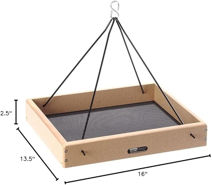 Birds Choice SNHPF250 Hanging Tray, Recycled Hanging Feeder w/ Collapsible Steel Hanging Rods, Large