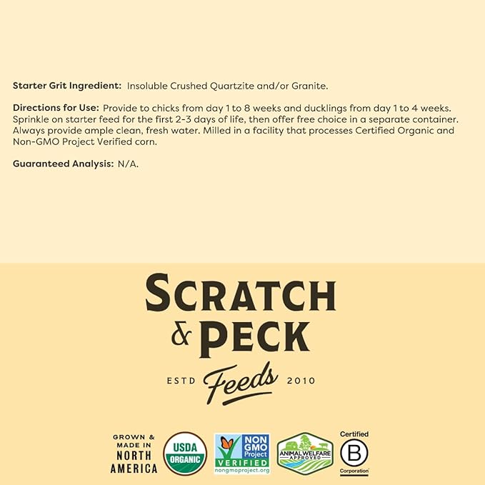 Scratch and Peck Starter Grit Supplement for Chickens and Ducks - 7 lbs Bag - Essential Supplement for Gizzard and Digestive Health - Sustainably Sourced