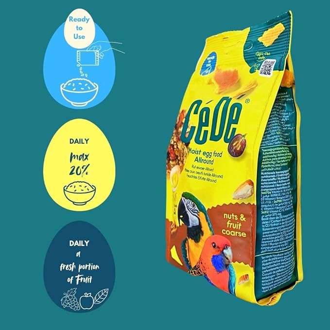Cédé Nuts and Fruit Coarse 400g - 2 Pack Egg Food for Canaries, Budgies, Parakeets, and Other Exotic Birds. Food Supplement for Parrots. Promotes Health With Prebiotics and Essential Proteins