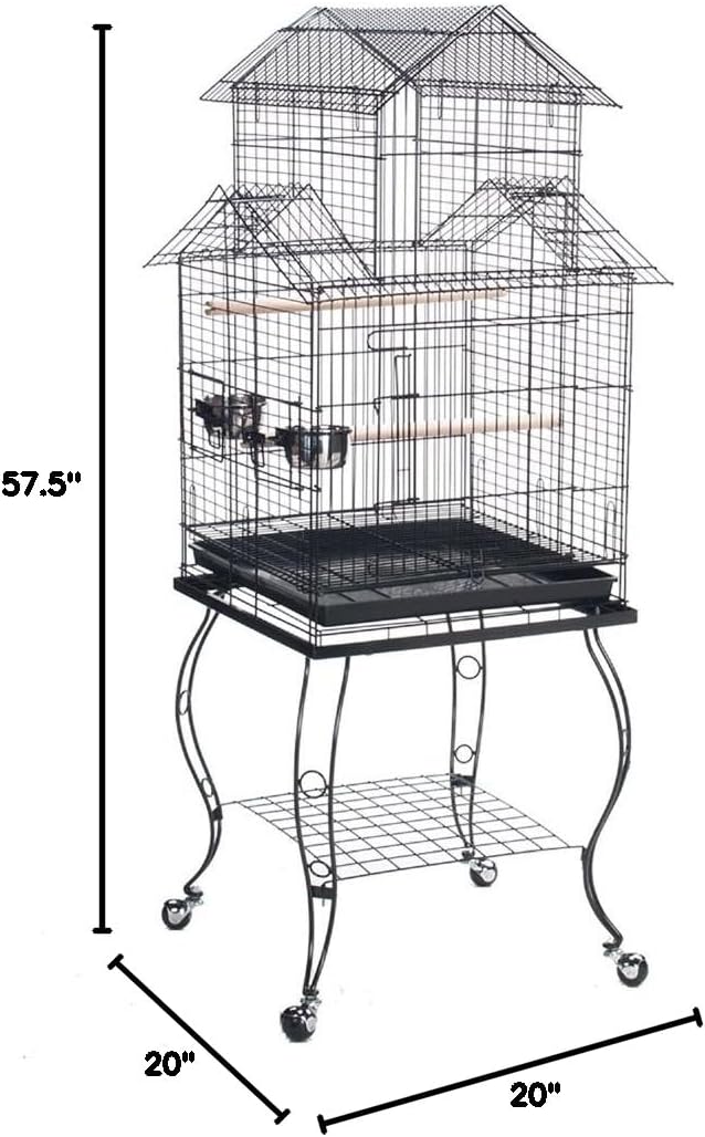 Bird Parrot Cage with Stand Cockatiel Amazon African Grey Caique Conure, 20 X 20 X 57 1/2" h