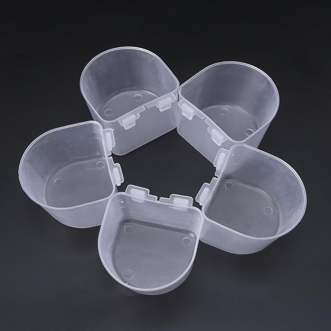 5 Pack Bird Feeding Cups Transparent Cage Hanging Bowls, Small Food Water Dish with Hook for Parakeet Cockatiel Finch, Pet Bowl