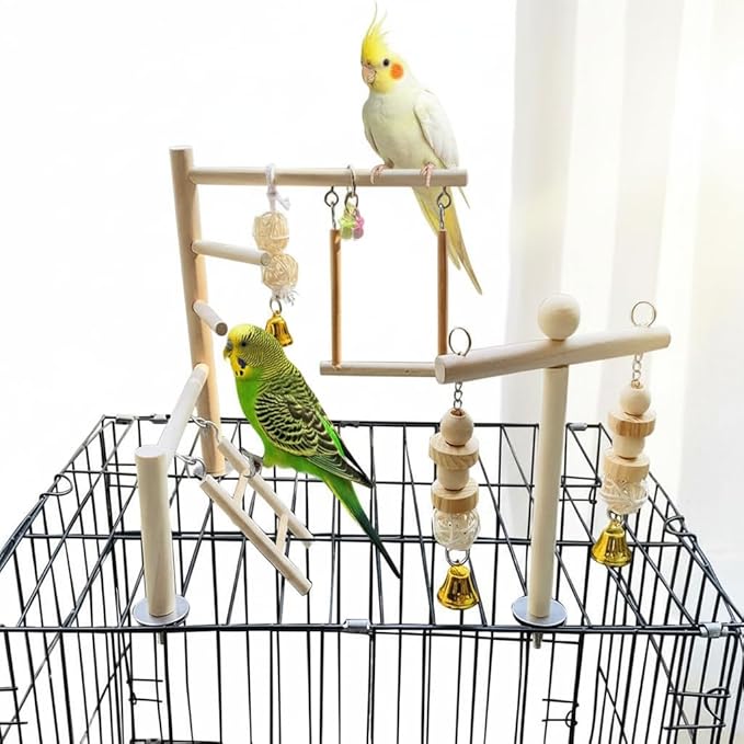 PINVNBY Bird Playground Parrot Play Gym Parakeet Cage Play Stand Wooden Perches Playpen Ladders Conure Chewing Climbing Swing Toy Birdcage Accessories for Small Cockatoo Cockatiel Lovebirds Budgie
