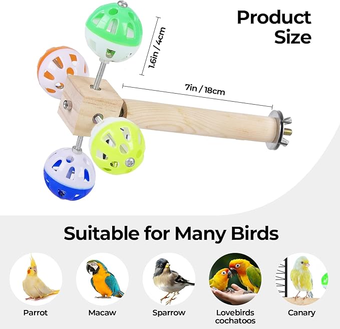 Bird Stand Perch Toy with Rotating Balls, Bird Toys for Parakeets, Ideal for Parakeets, Cockatiels & Lovebirds (NOT for Too Small BIRDCAGES - Avoid Unwanted Returns)(1PCS)