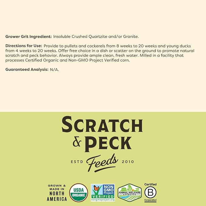 Scratch and Peck Grower Grit Supplement for Chickens and Ducks - 7 lbs Bag - Essential for Gizzard and Digestive Health - Sustainably Sourced