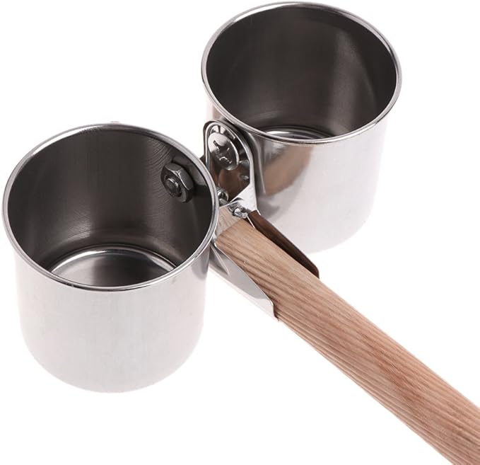 Youngy Food Water Feeding Bird Double Cups with Clip Stainless Steel Parrot Cage Stand - L