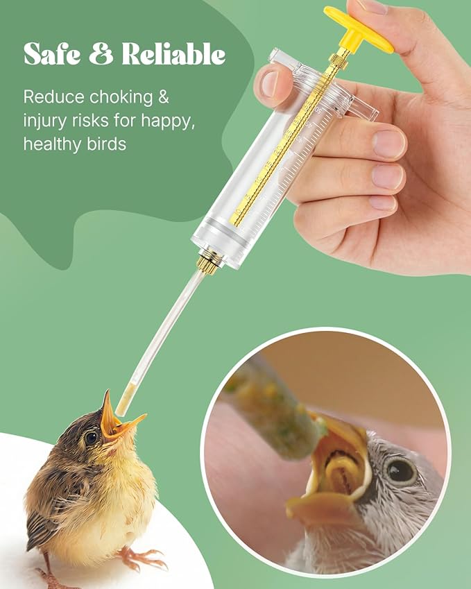 Pawfly 6 Pcs Baby Bird Feeding Syringe Set, 1.7 fl oz (50 mL) Hand Feeding Syringe for Birds, Parrot Syringe Feeder with Feeding Tubes & Spoon for Cockatiels, Parakeets & Budgies