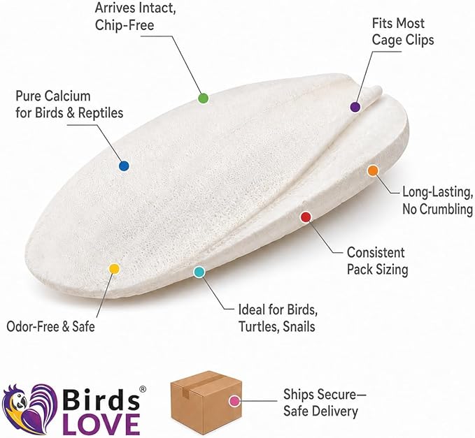 Birds LOVE 5.5-6ā³ Cuttlebones for Birds ā 100% Natural Sun-Dried Calcium Carbonate Mineral Supplement ā for Parakeets, Budgies, Cockatiels, Finches & Canaries ā 4 lb with Holder ā Made in Vietnam