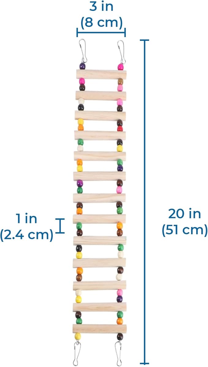 SunGrow Wooden Bird Ladder Bridge, Hanging Exercise Toy, Bird Playground Cage Accessory, Natural Wood, Edible Dye, Interactive Small Bird Toy, Parakeet, Cockatiel, Conure, Budgie Climbing Ladder