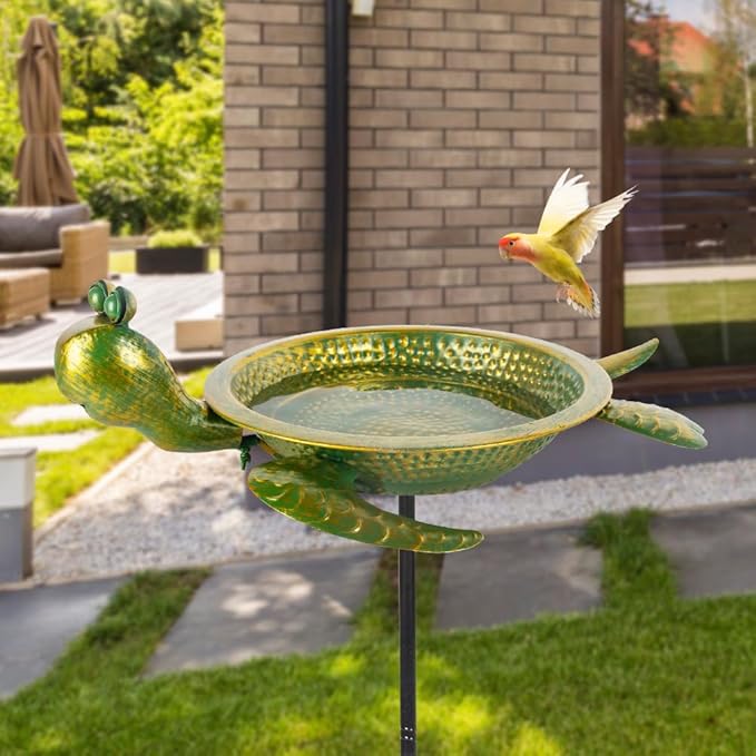 Turtle Bird Bath, 3 Deep Bird Bath Outdoor with Garden Stake, Metal Birdbaths Rustproof Decor for Garden, Yards Lawn Patio
