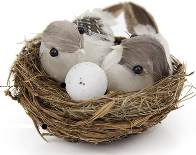 2Pcs Simulation Bird Nest with Bird and Eggs Decor,Fake Foam Feather Birds,Artificial Birds,for DIY Craft Tree Decoration Artificial Plants and Flowers,Home Decor for Garden Yard Home Party Easter