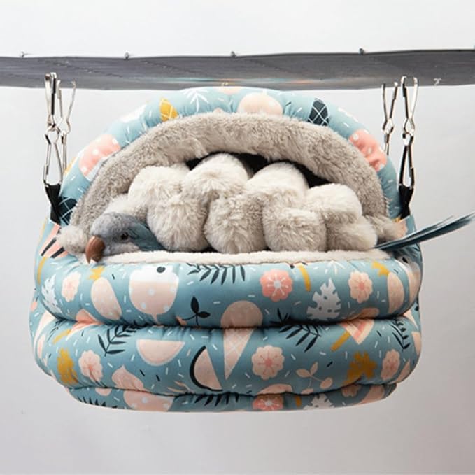 Winter Warm Nest for Parrot Warm House Bird Nest Winter Hanging Hammock Birds Sleeping Bed Parrot Hideway Bed Washable for Quaker Parakeet Cockatiels Budgies Lovebird (Green,Medium)