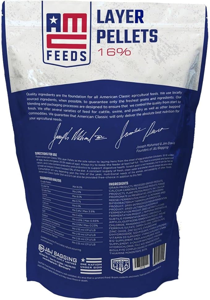AMERICAN CLASSIC Feeds AMC 16% Layer Pellets - Made in USA Poultry Feed with Amino Acids, High Calcium - Balanced Nutrition for Vibrant Egg Yolks - Prebiotics, Probiotics - 10 Pound Bag