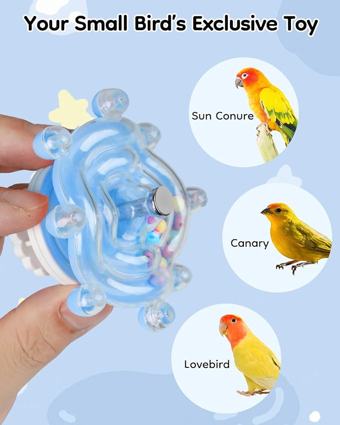 Pawfly Bird Toys for Parakeets, Colorful Spinning Wheel Chew Toy, Interactive Spinner Rattle Parrot Toys, Cockatiel Toy, Parakeet Toys, Bird Cage Accessories for Entertainment Chewing Exercise, Blue