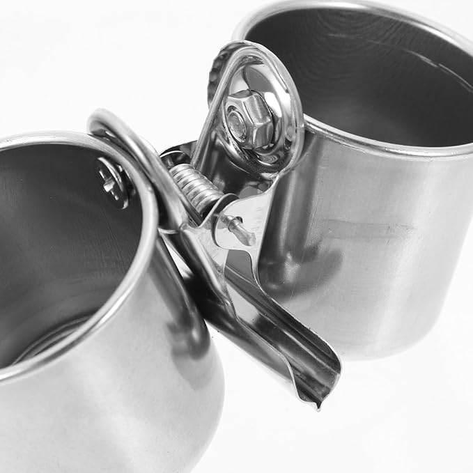 POPETPOP 2 Pcs Bird Parrot Feeding Double Cups with Clip - Stainless Steel Bird Bowls for Cage, Food Feeder Cups Hanging Bowl for Cage Stand Accessories