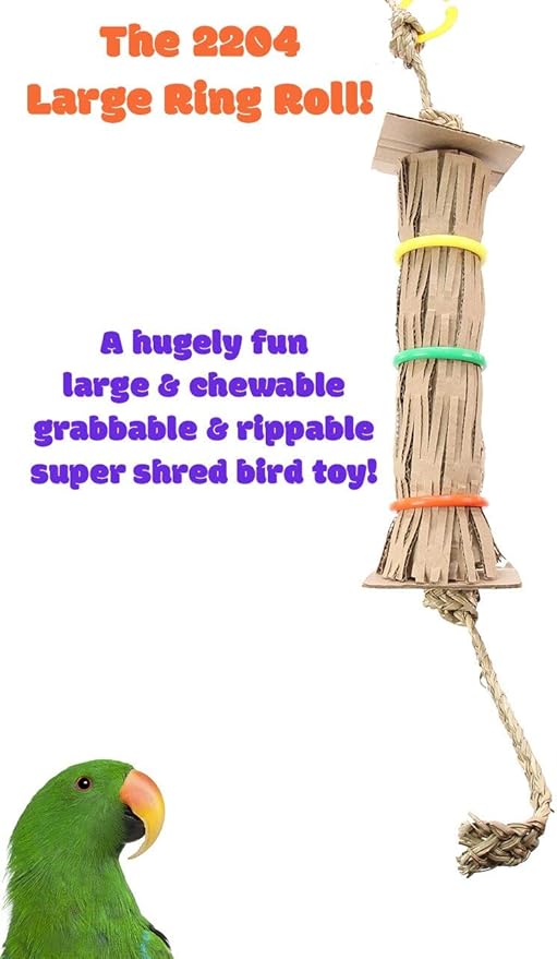 Bonka Bird Toys 2204 Large Ring Roll 25" x 4", Large Parrot Chew Shred Cage Toy, Cockatoo, Amazon, African Grey, and Similar