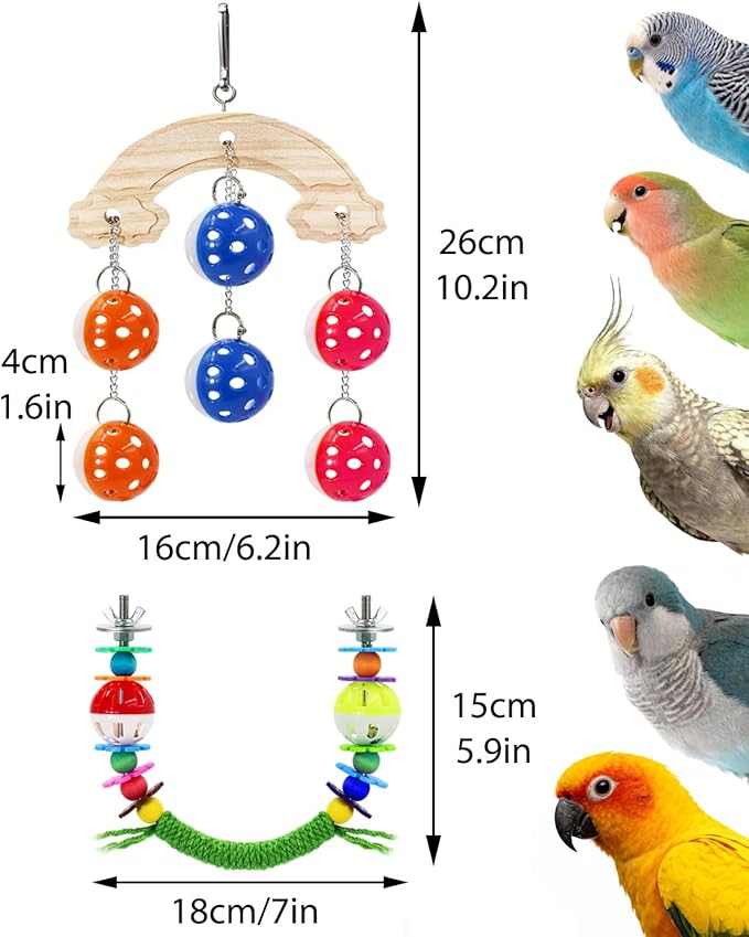 2Pcs Bird Toys with Bells Sounds for Beak Grinding, Sisal-Wrapped U Shaped Bird Perches for Cage, Budgie Toys Ball for Boredom, Interactive Lovebird Parakeet Toys Bell Accessories Chewing for Parrots