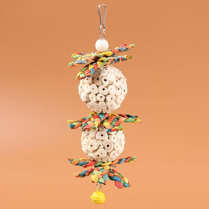 Bird Toys Hanging Natural Soft Sola Ball Natural Corn Husk Beak Chew Shred Colorful Forage Toys for Parrots, Cockatiel, Conure, Love Birds,Parakeets,Budgie and Other Small Birds (L)