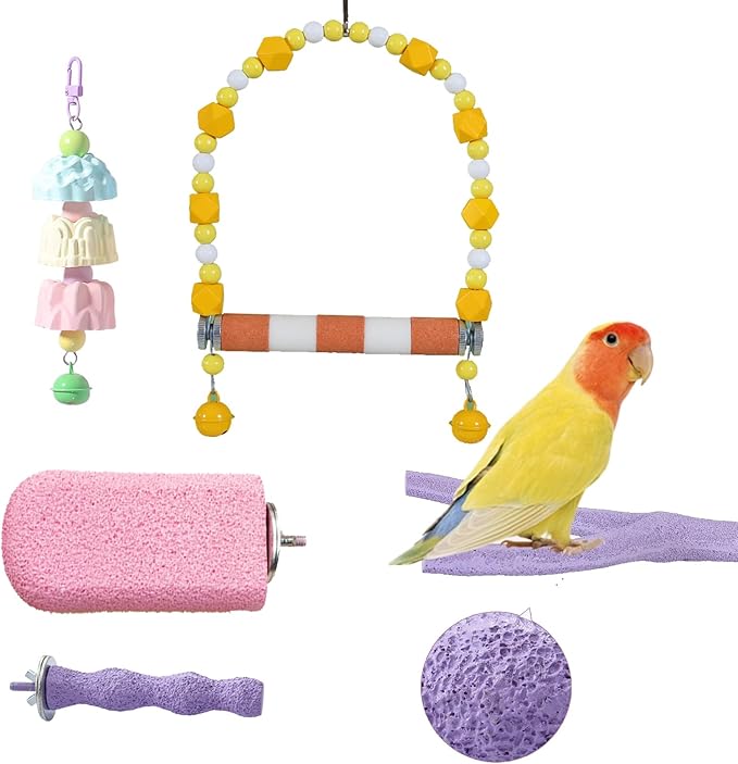 5 Pack Birds Beak Grinding Stone, Calcium Beak Claw Grinding Sticks, Cage-Mounted Parrot Stand Swing, Paw Trimmer Grinding Stone, Bird Perch Stand Toys Accessories