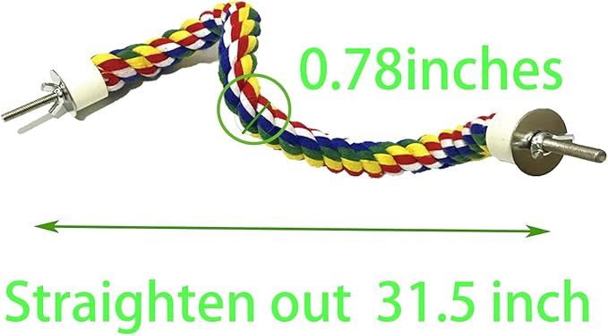 31.5-Inch × 0.8-Inch Diameter Nipple Style Bird Rope Perch, Bird cage Accessories, Rope perches for Conures,Parrots,Cockatiel,Lovebird,Budgerigar,Parakeet perches Birds Standing Pole