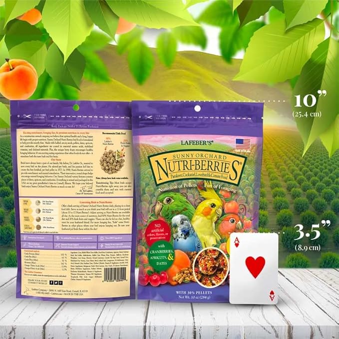 LAFEBER'S Sunny Orchard Nutri-Berries Pet Bird Food, Made with Non-GMO and Human-Grade Ingredients, for Cockatiels Conures Parakeets (Budgies) Lovebirds (Sunny Orchard 10 oz Pack of 2)