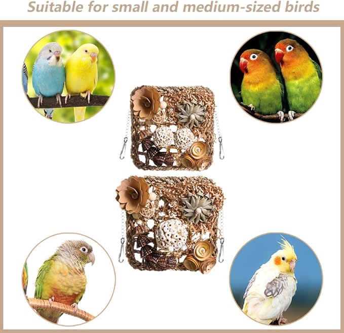 Bird Foraging Toys Natural Bird Toys Conure Toys Parrot Shredding Hanging Toys for Small to Medium Birds Parakeet Cockatiel Conure Lovebird Budgie