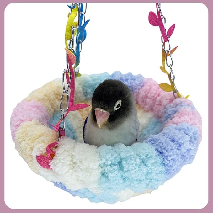 Bird Hammock Winter Warm Parrot Nest Bed Plush Snuggle Pet Cave Hammock Toy Parrot Cage Accessories (Pink,S)