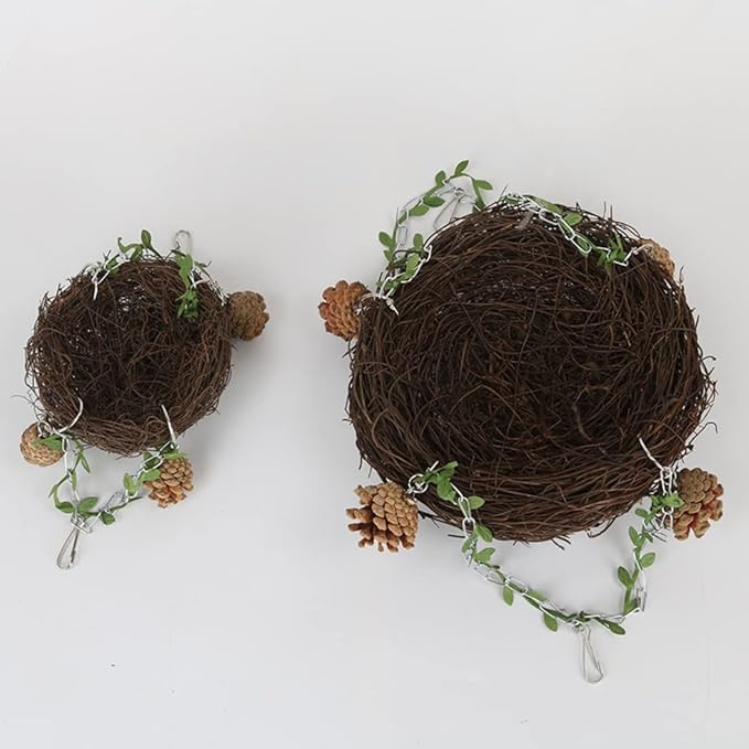 Natural Rattan Nest Small Medium Large Bird Swing for Parrot Parakeet Cockatiel Conure Cockatoo Macaw Amazon African Grey Lovebird Finch Canary Budgie Cage Perch Toy (Small)
