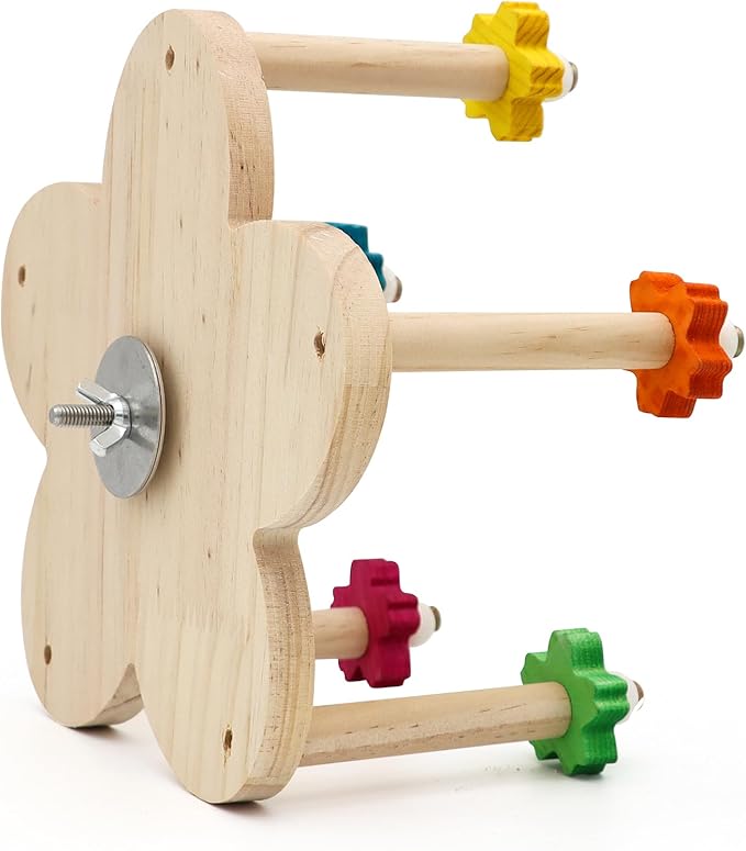 Bird Rotating Perch Toy,Durable Unique Wooden Ferris Wheel Parrot Toys with 5 Perches,Bird Cage Accessories for Parakeet, Cockatiel, Budgerigar,Conures, Lovebirds