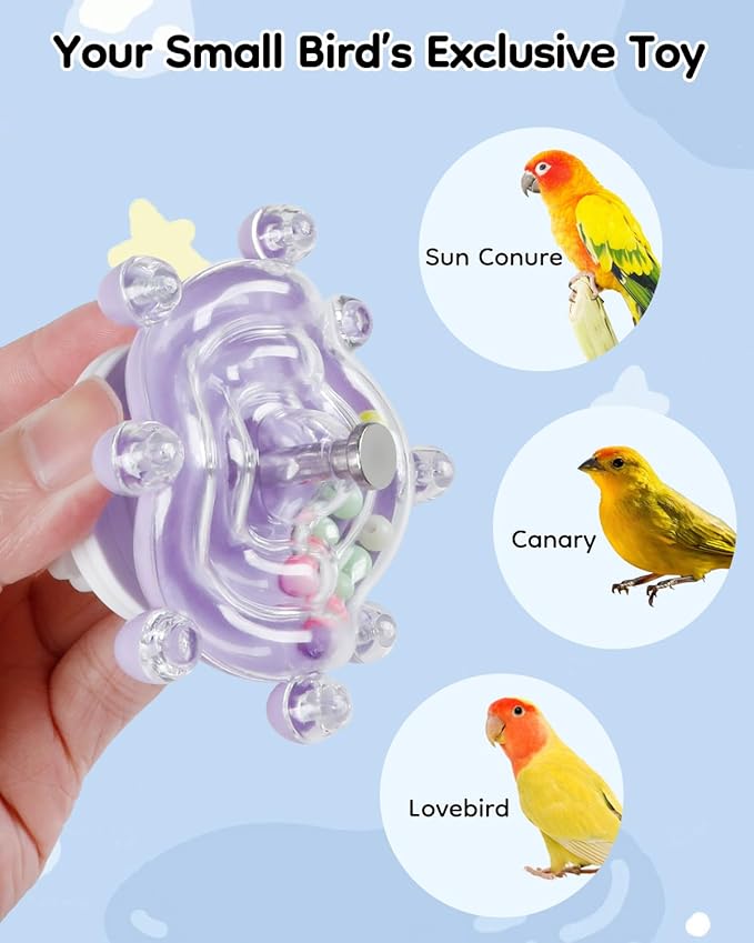 Pawfly Bird Toys for Parakeets, Colorful Spinning Wheel Chew Toy, Interactive Spinner Rattle Parrot Toys, Cockatiel Toy, Parakeet Toys, Bird Cage Accessories for Entertainment Chewing Exercise, Purple