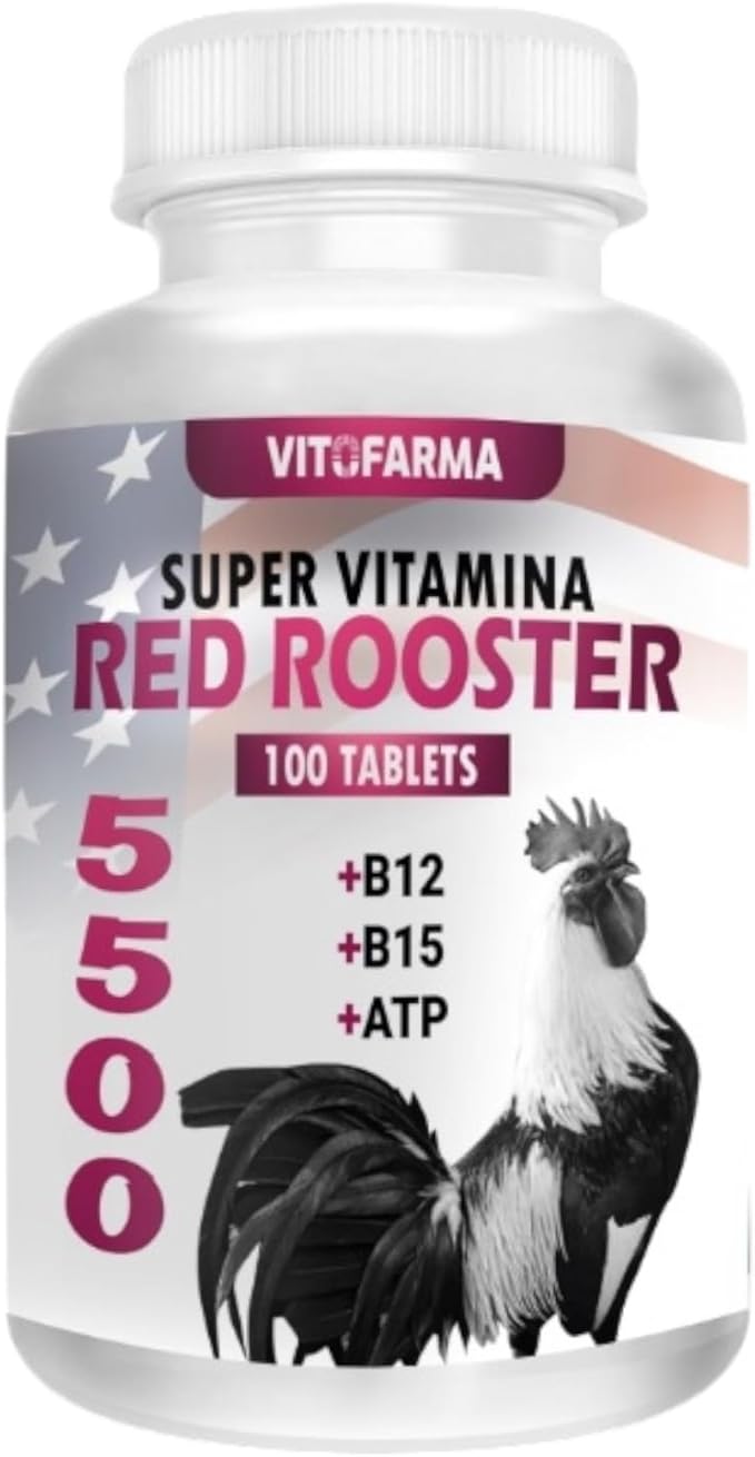 Super Vitamina Red Rooster Supplement for Birds, 100 Tablets, with B12, B15, ATP