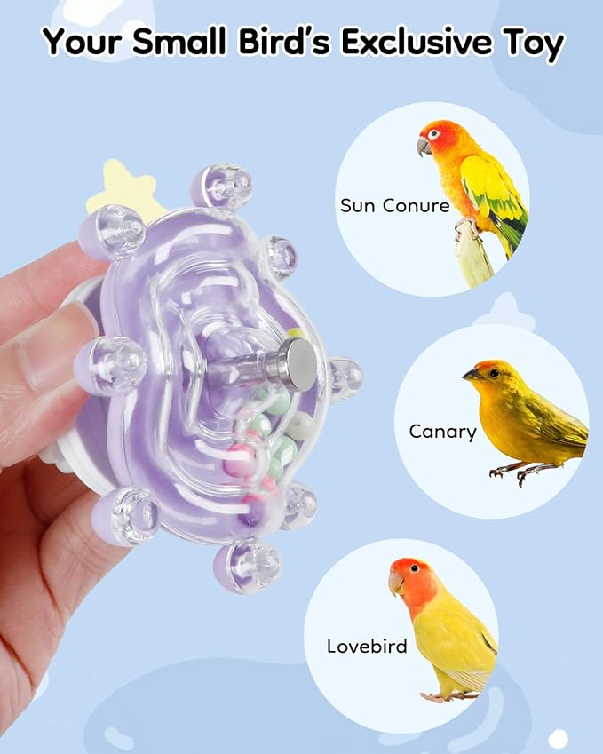 Pawfly 2 Pcs Bird Toys for Parakeets, Colorful Spinning Wheel Chew Toys, Interactive Spinner Rattle Parrot Toys, Cockatiel Toys, Parakeet Toys, Bird Cage Accessories for Entertainment Chewing Exercise