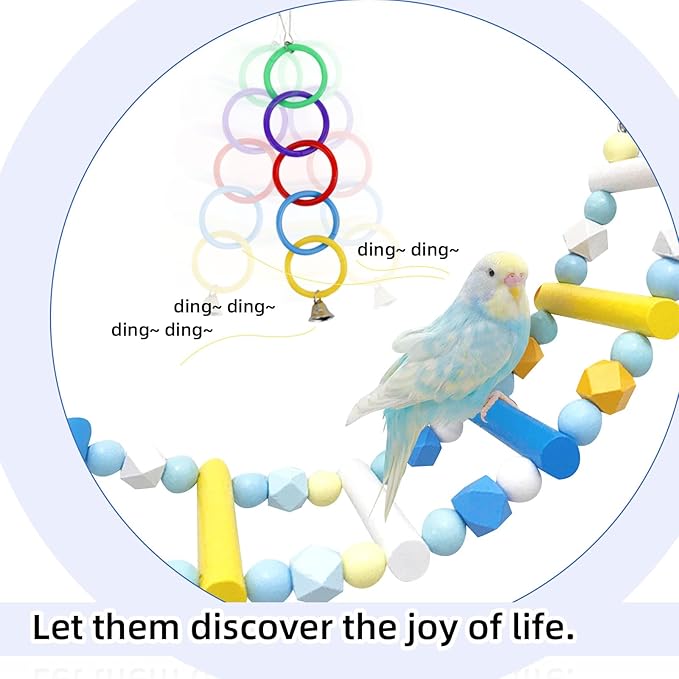 WishLotus Climbing Ladder and Five Colored Ring Bird-Toys, 2 PCS Up and Down Parrot Toys, Bird Cage Toys for Budgerigar, Red-Billed Leiothrix (Blue+Yellow)