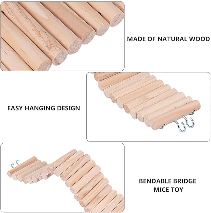Wooden Hamster Ladder Bridge Chew Toy Small Animal Climbing Ladder for Pet Cage Accessory Supports Balance Coordination with Easy Hanging Design 15.74X2.95X0.39In