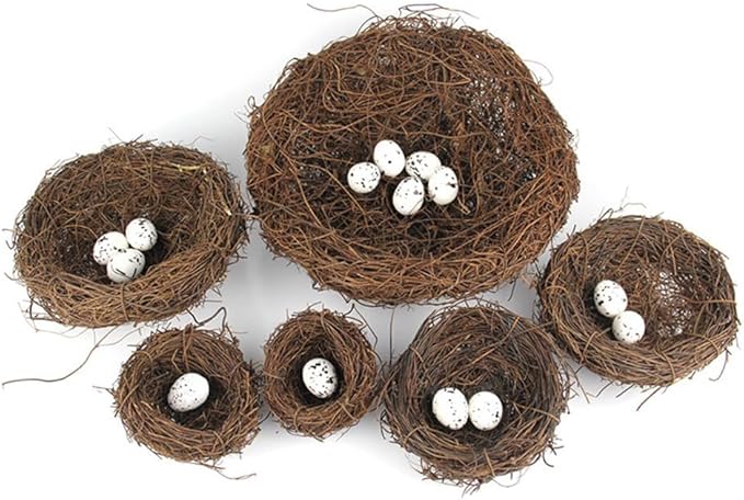 Artificial Birds Nest,4 Set Handmade Natural Easter Fake Birds Nest Rattan Bird Nests DIY Craft Tree Decoration Simulation Bird Nest for Wedding Home Garden Party Decor,10cm