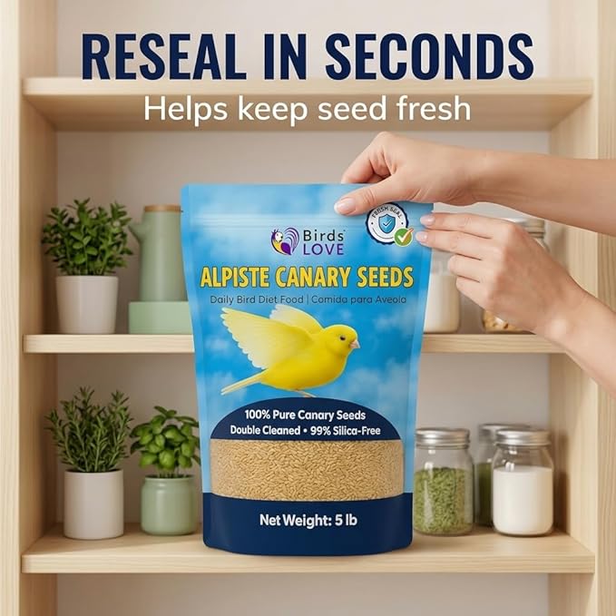 Birds Love Alpiste Canary Seed – 100% Pure, Non-GMO, Double Cleaned Food for Canaries, Finches, Budgies & Parakeets – No Additives, Bird Feed, 5 lbs