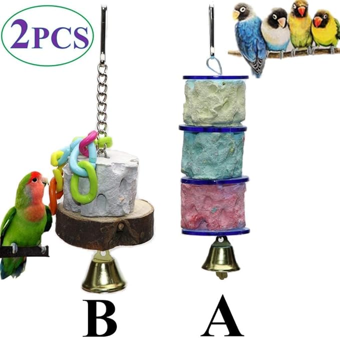 2PCS Bird Chew Toy Calcium Teeth Grinding Bells Parrot Chew Treats Toy Wood Block for Small Animals Parakeet Cockatiel Conure Lovebird Finch Hamster Chinchilla Guinea Pig Rat