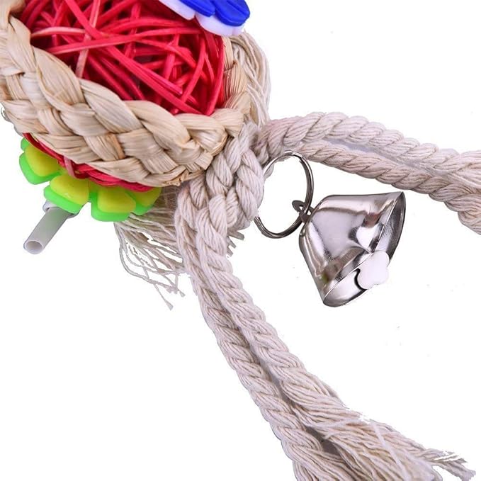 Litewoo Bird Chew Bell Toy Natural Straw Rattan Colorful for Parakeet Cockatiel African Grey Quaker Cockatoo Lovebird Caique Amazon Budgie Cage Accessories