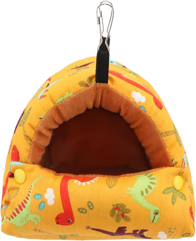 Wontee Bird Nest House Winter Warm Snuggle Hut Bird Bed Hanging Hammock for Parrots Budgies Parakeets Caique Senegal Cockatiels Conures (Dark Yellow, Small)