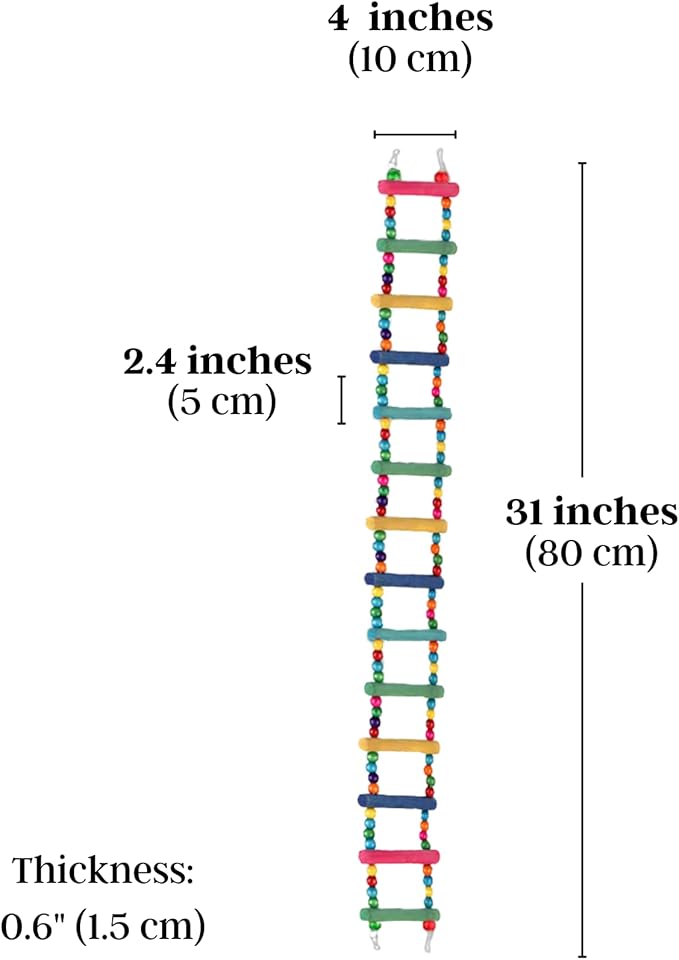 SunGrow Bird Ladder Bridge, 31x4 Inches, Raw Wood and Edible Dye, Suitable for Small to Medium Birds, 1 Piece
