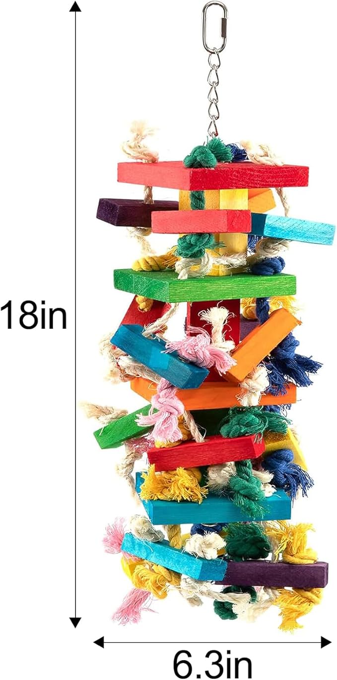 Extra Large Natural Wood Bird Toys for Macaws, African Grey, Amazon Parrots Gifts
