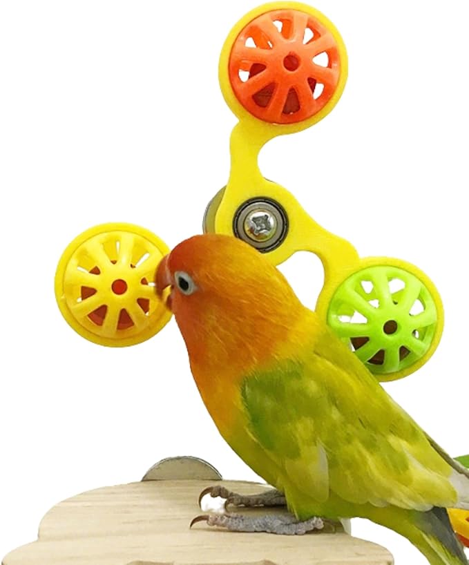 Spinning Bird-Toys Bird Cage Toys & Bird Perch Parrot-Parakeet Budgie Cockatiel Conure Macaw Chicken Parrot Enrichment Cage Accessories Small Animal Chewing Toy (Yellow Spinner Bell)