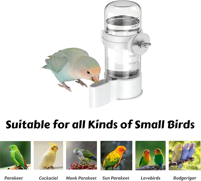 Bird Water Dispenser, Bebederos para Pajaritos, Automatic Parakeet Water Dispenser Feeder for Birds, 140 mL Water Capacity