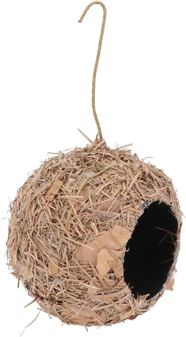 BESPORTBLE Hanging Straw Bird Nest, Outdoor Decorative Birdhouse for Garden, Micro Landscape Adornment, Safe Shelter for Birds, Coffee, 3.93 X 3.93 X 3.54 Inches