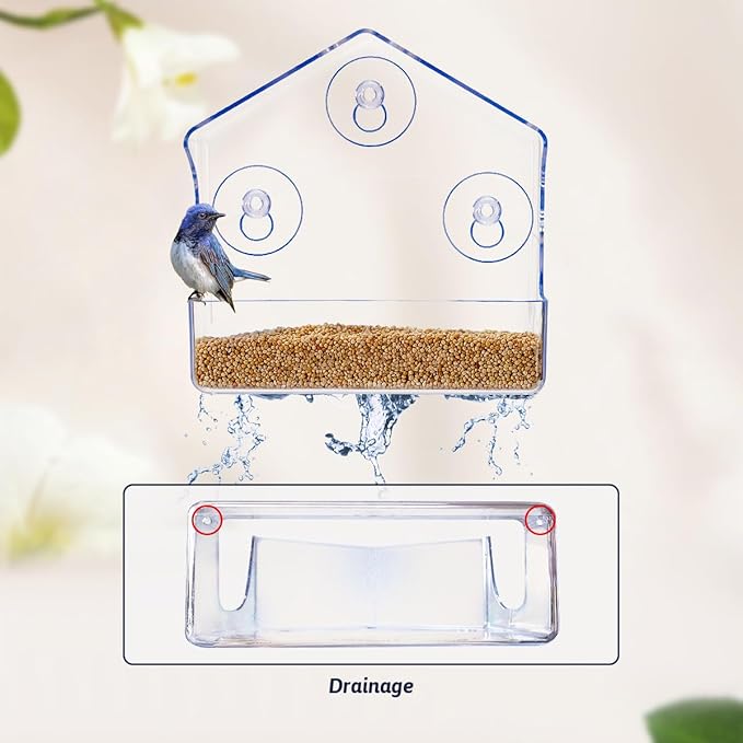 2Pk Window Bird Feeder for Outside, Window Birdfeeder with Strong Suction Cups, Bird Feeders for Viewing (Clear) Acrylic - High Transparency, Multifunction for All Kinds Seeds, Robust 1/8“ Thick