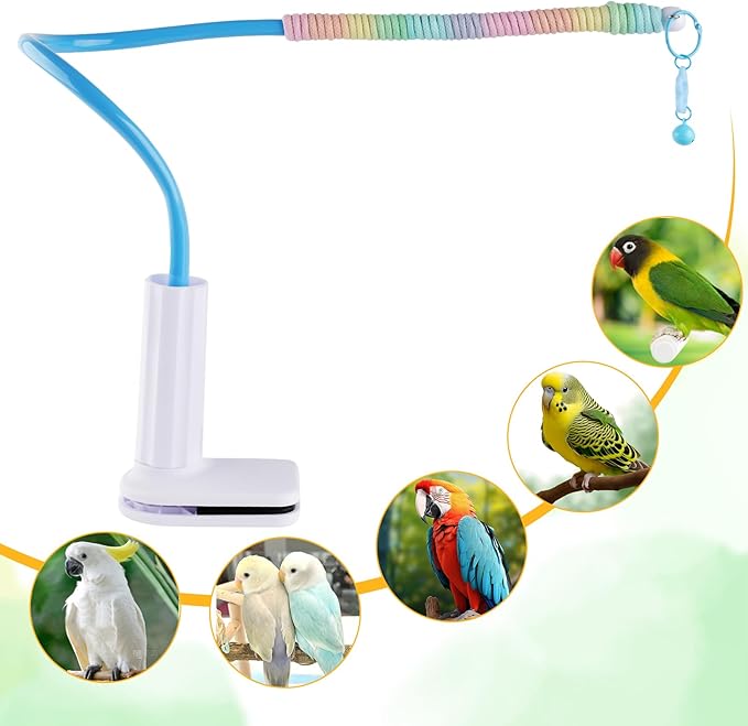 Bird Perch Stand,Bendable Desktop Parrot Training Stand with Tray,Easy to Clean Bird Tabletop Platform Toy,Parakeet Playground Play Stand for Lovebirds Pigeon Budgies,Small Animals(Blue)