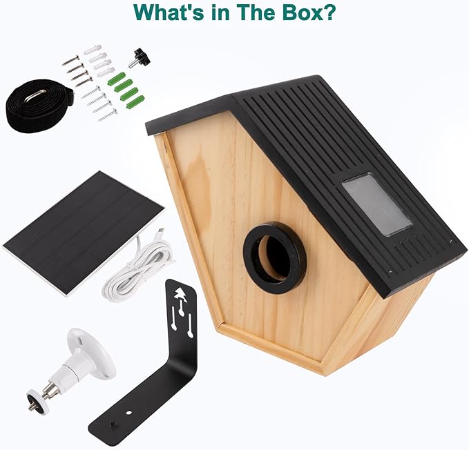 Smart Bird House with Camera,2K HD Bluebird House with Camera Solar Powered,Bird Watch Nesting and Hatching,Night Vision,2.4G WiFi & App Notification,Wooden Weatherproof Birdhouse with Camera Inside
