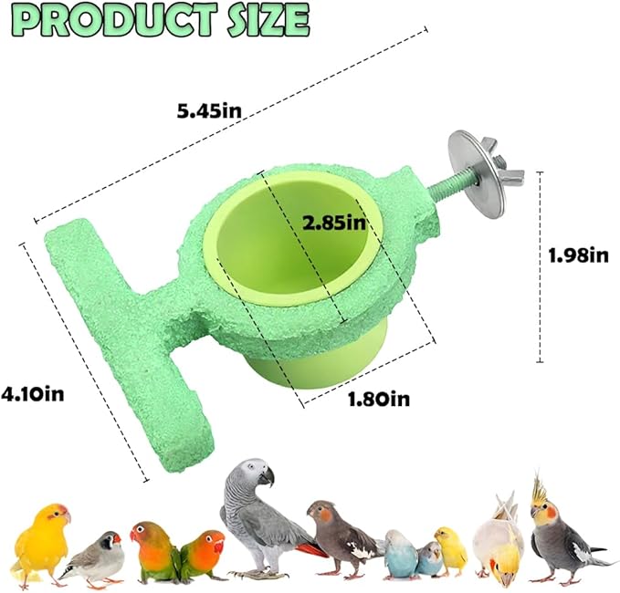 Bird Cage Feeder with Perch Stand Resin Food & Water Cup Holder for Parakeets Cockatiels Lovebirds Finches Small Birds (Green)